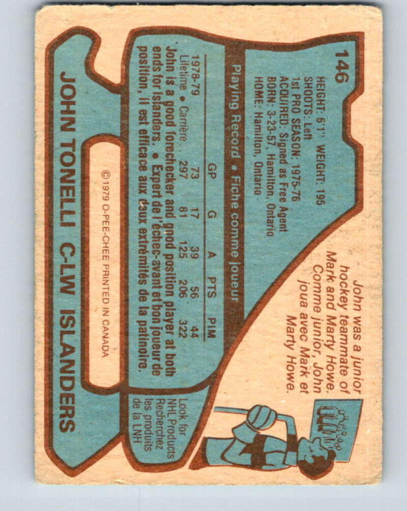 1979-80 O-Pee-Chee #146 John Tonelli RC Rookie New York Islanders V18073