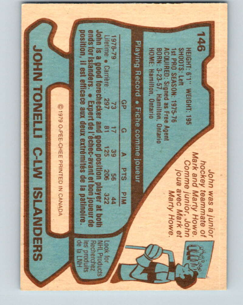 1979-80 O-Pee-Chee #146 John Tonelli RC Rookie New York Islanders V18075