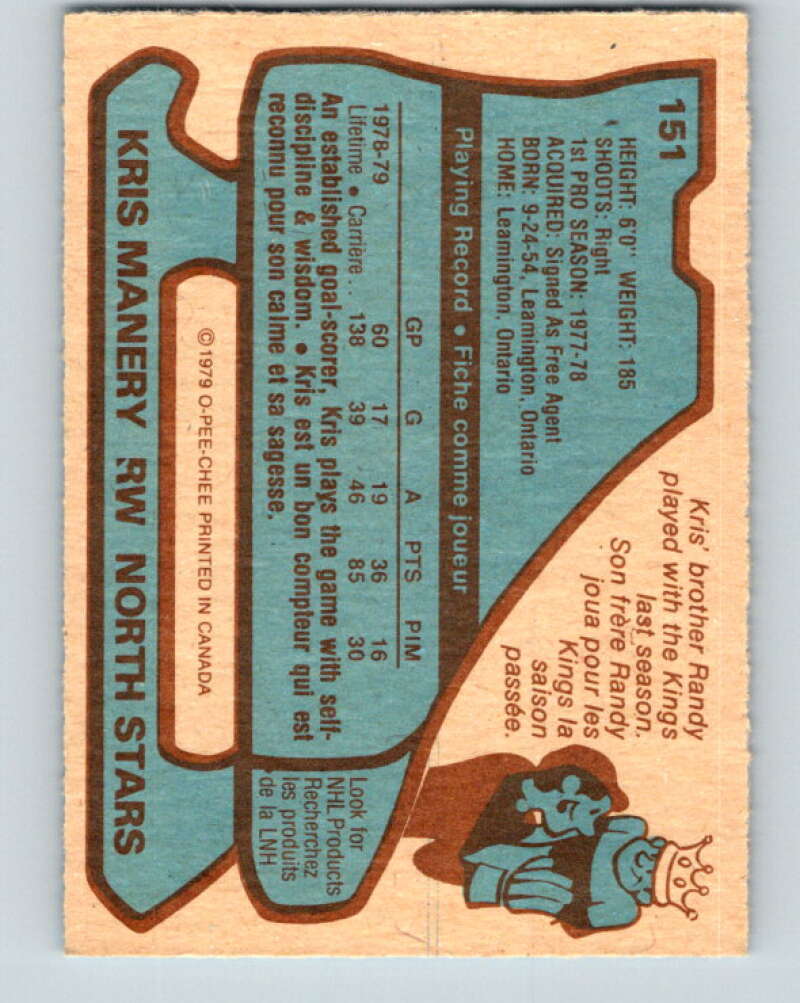1979-80 O-Pee-Chee #151 Kris Manery Minnesota North Stars V18102