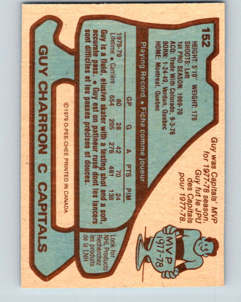1979-80 O-Pee-Chee #152 Guy Charron Washington Capitals V18116