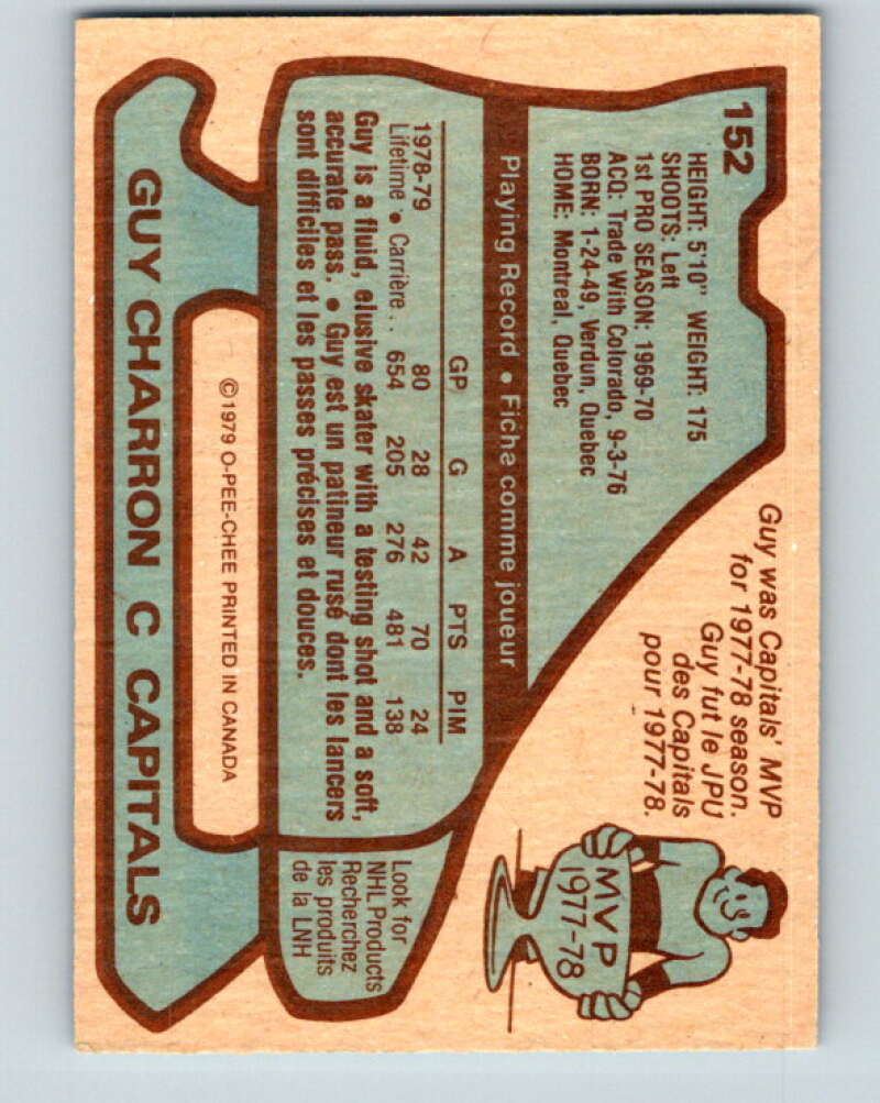 1979-80 O-Pee-Chee #152 Guy Charron Washington Capitals V18121