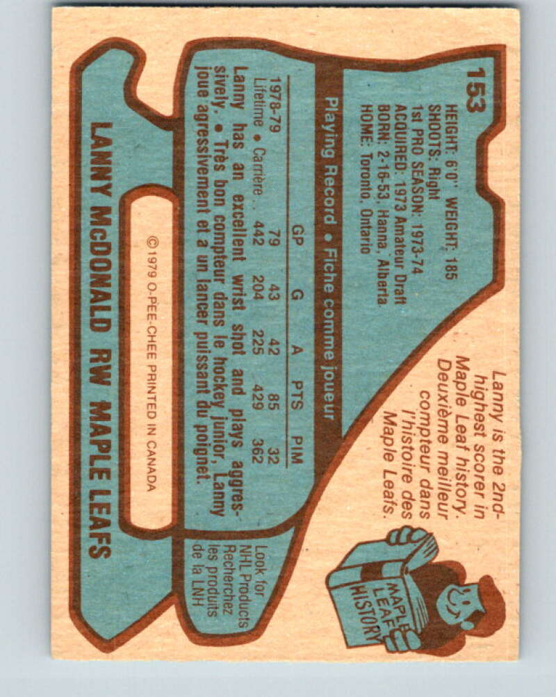 1979-80 O-Pee-Chee #153 Lanny McDonald Toronto Maple Leafs V18134