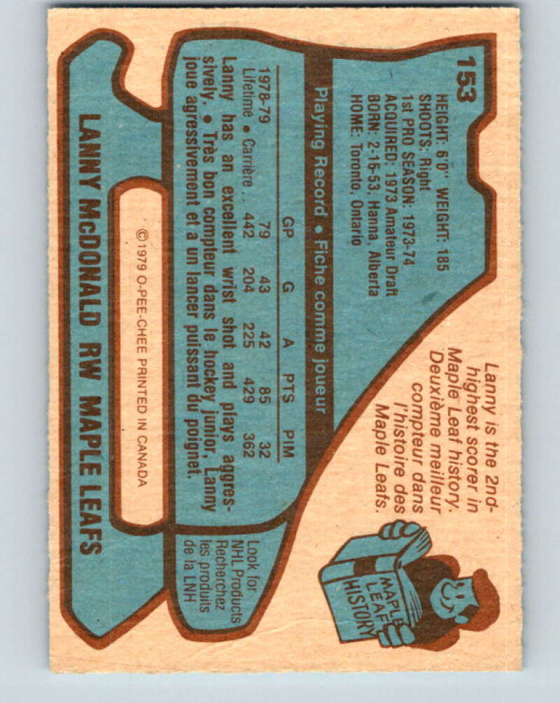 1979-80 O-Pee-Chee #153 Lanny McDonald Toronto Maple Leafs V18135