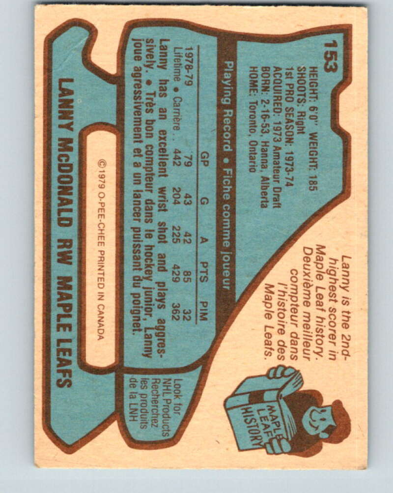 1979-80 O-Pee-Chee #153 Lanny McDonald Toronto Maple Leafs V18136
