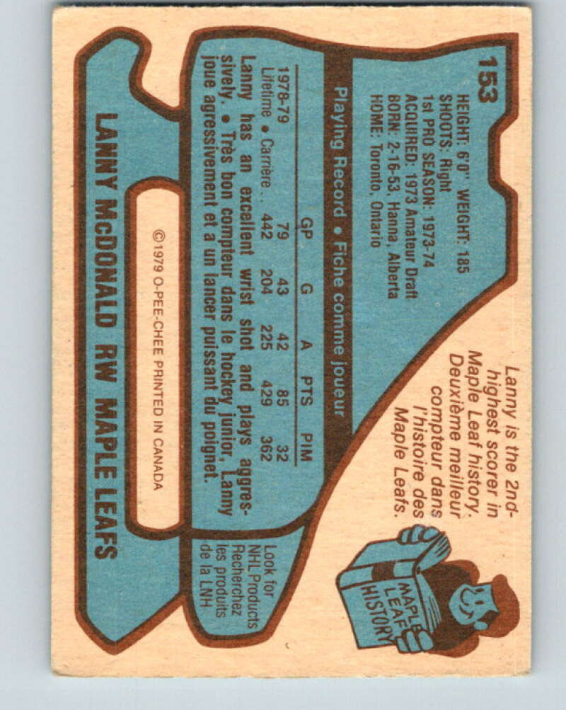 1979-80 O-Pee-Chee #153 Lanny McDonald Toronto Maple Leafs V18137