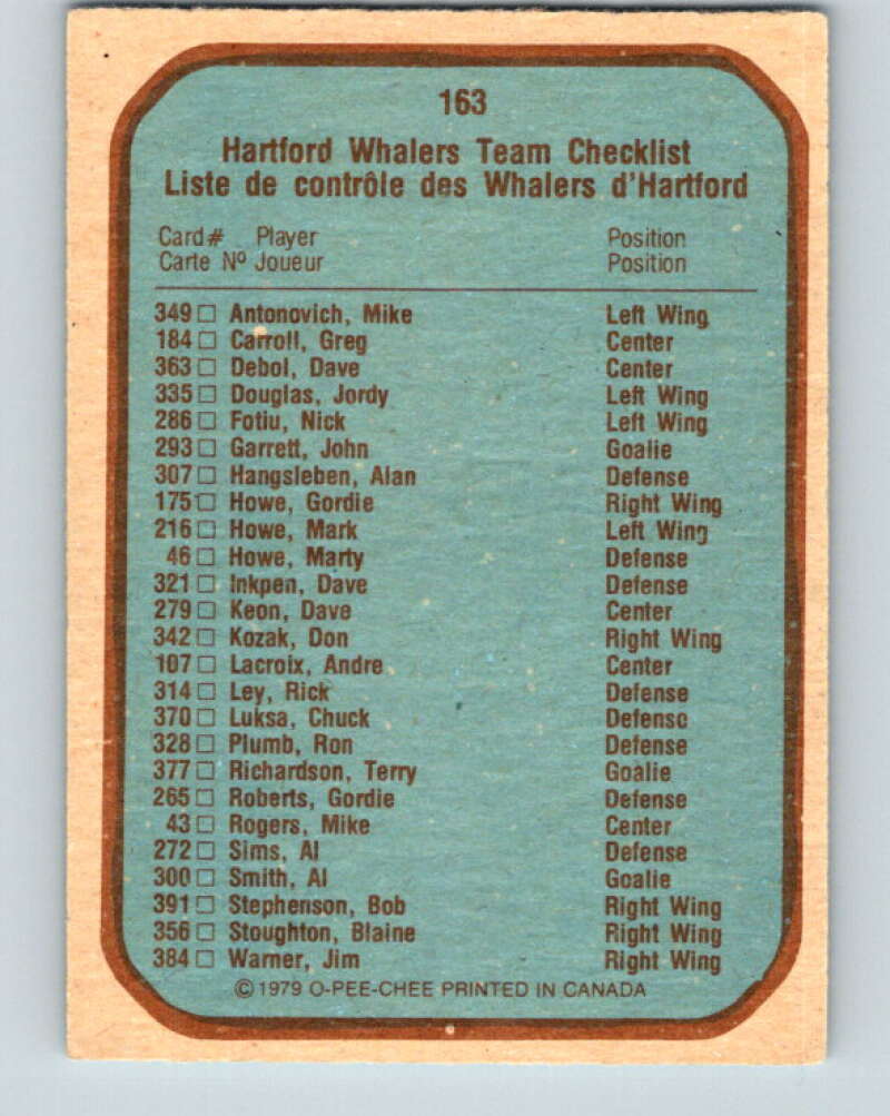 1979-80 O-Pee-Chee #163 Hartford Whalers TC Hartford Whalers V18207