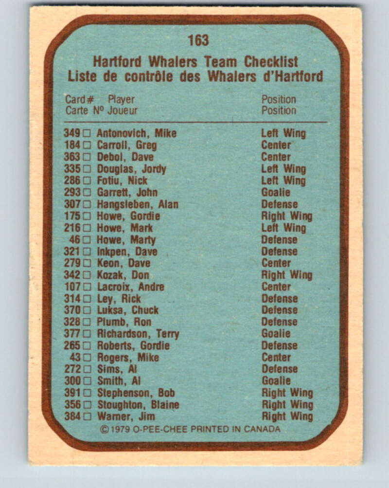 1979-80 O-Pee-Chee #163 Hartford Whalers TC Hartford Whalers V18216