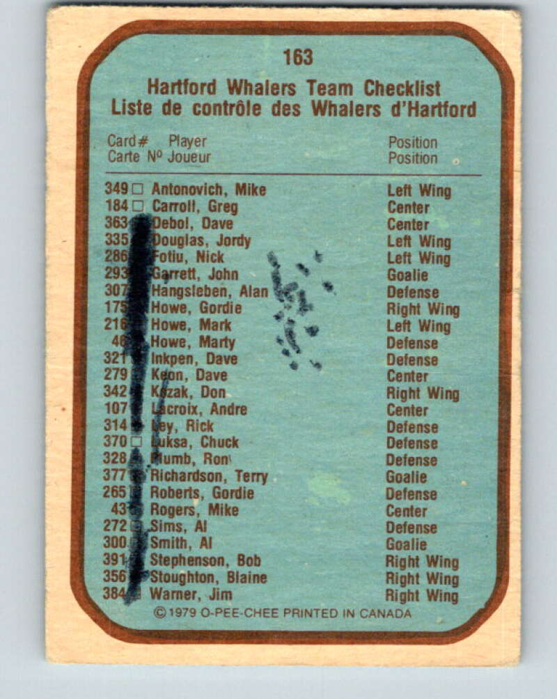 1979-80 O-Pee-Chee #163 Hartford Whalers TC Hartford Whalers V18219