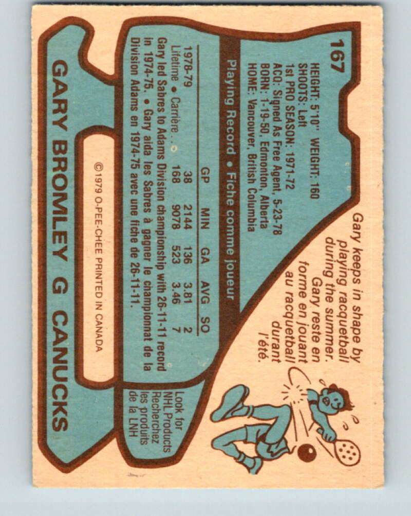 1979-80 O-Pee-Chee #167 Gary Bromley UER Vancouver Canucks V18261