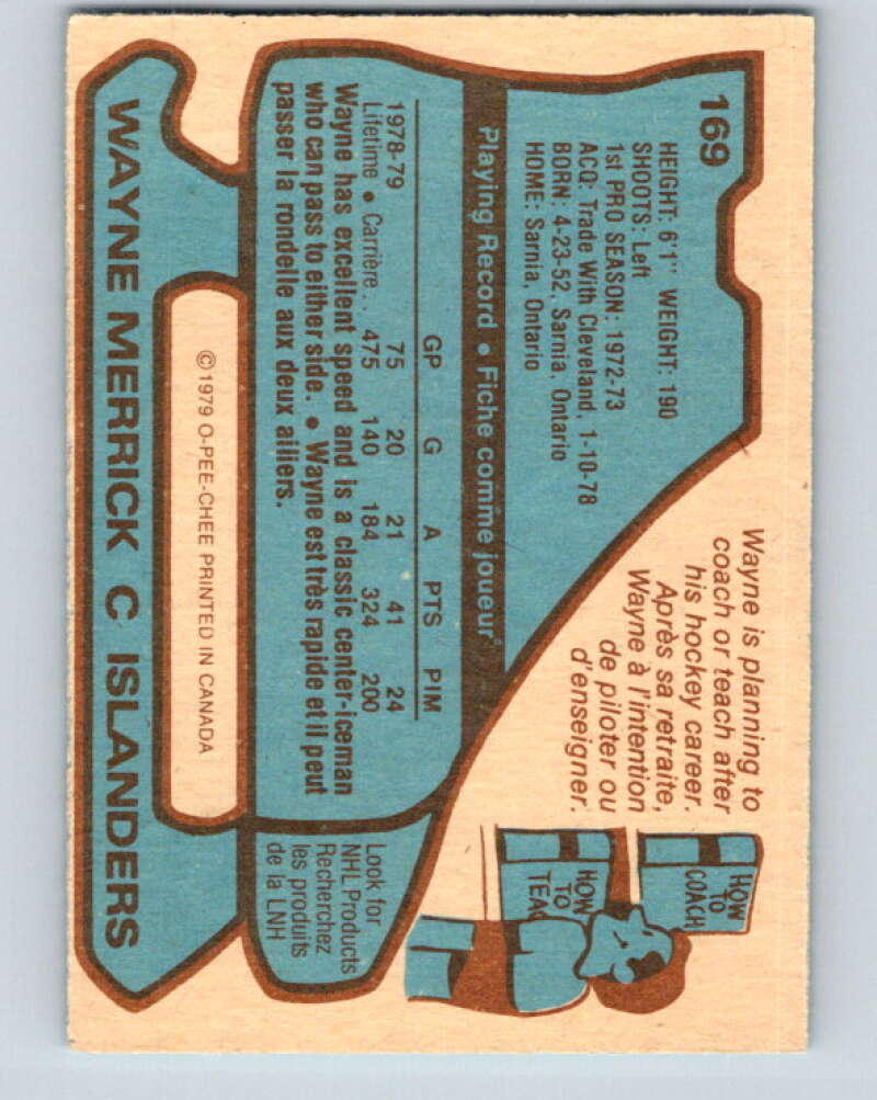 1979-80 O-Pee-Chee #169 Wayne Merrick New York Islanders V18276