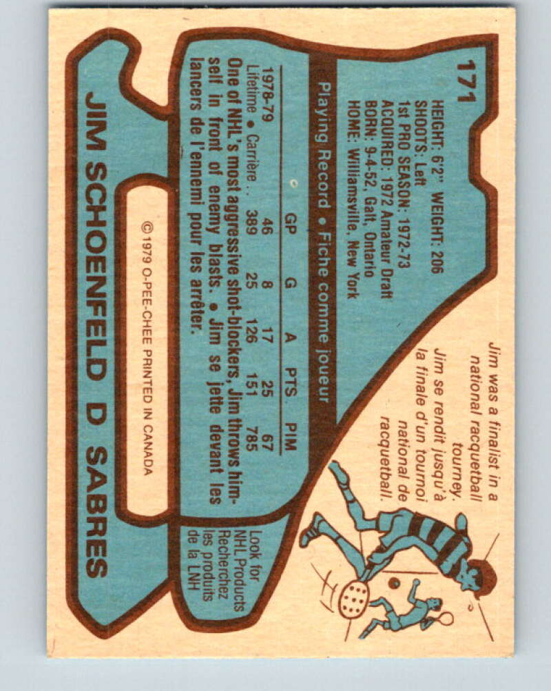 1979-80 O-Pee-Chee #171 Jim Schoenfeld Buffalo Sabres V18300
