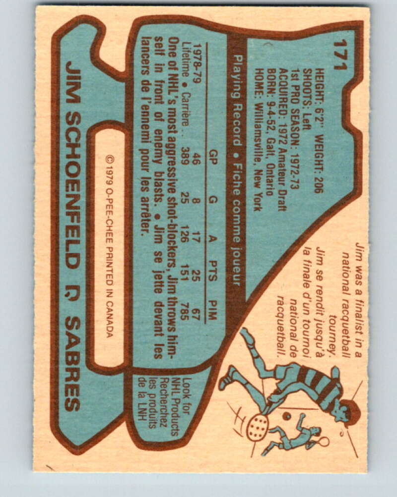 1979-80 O-Pee-Chee #171 Jim Schoenfeld Buffalo Sabres V18303