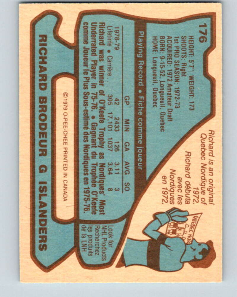 1979-80 O-Pee-Chee #176 Richard Brodeur New York Islanders V18360