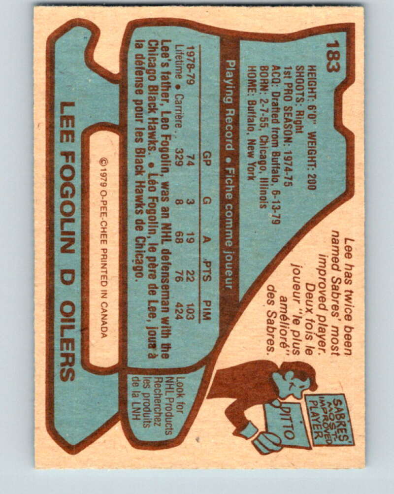 1979-80 O-Pee-Chee #183 Lee Fogolin Edmonton Oilers V18432