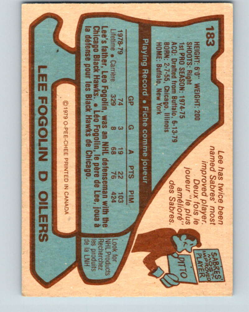 1979-80 O-Pee-Chee #183 Lee Fogolin Edmonton Oilers V18435