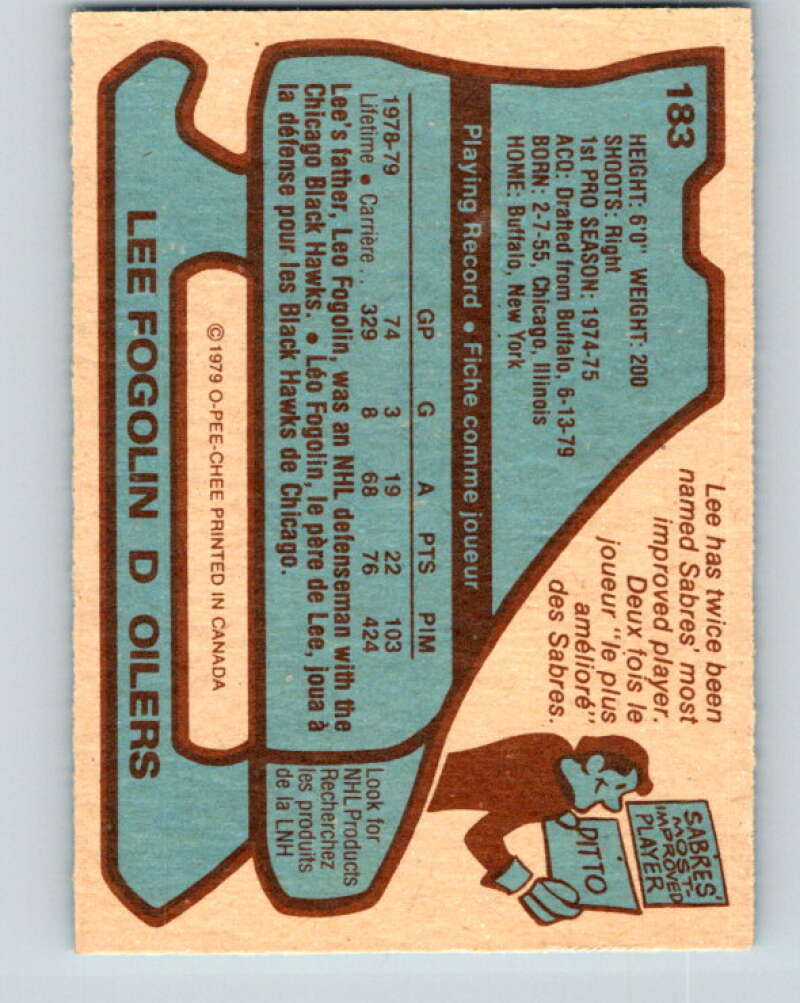1979-80 O-Pee-Chee #183 Lee Fogolin Edmonton Oilers V18441