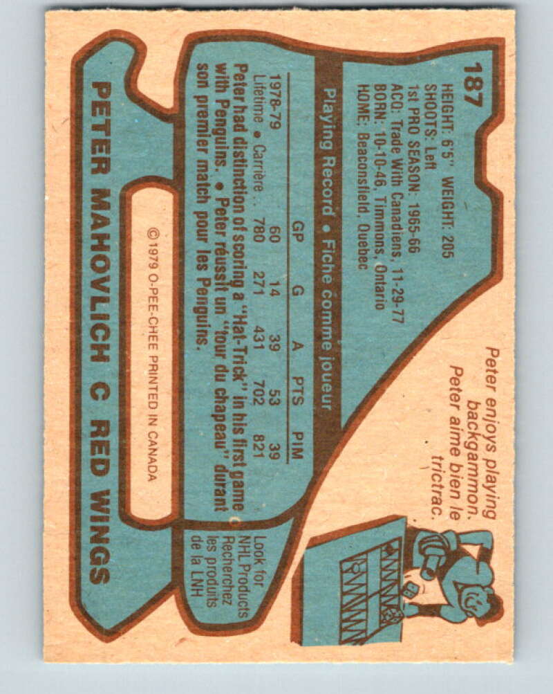 1979-80 O-Pee-Chee #187 Pete Mahovlich Detroit Red Wings V18470