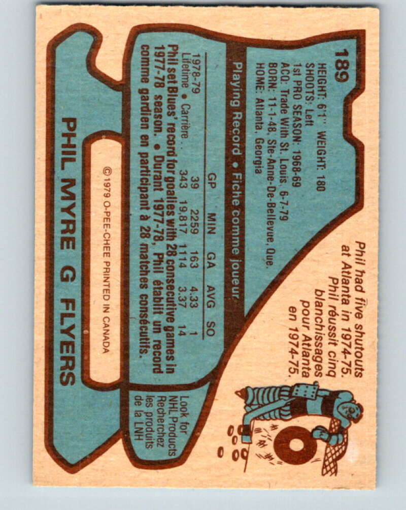 1979-80 O-Pee-Chee #189 Phil Myre Philadelphia Flyers V18488