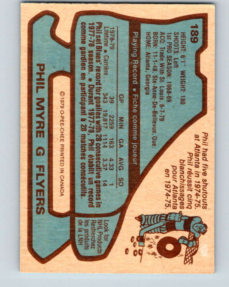 1979-80 O-Pee-Chee #189 Phil Myre Philadelphia Flyers V18494