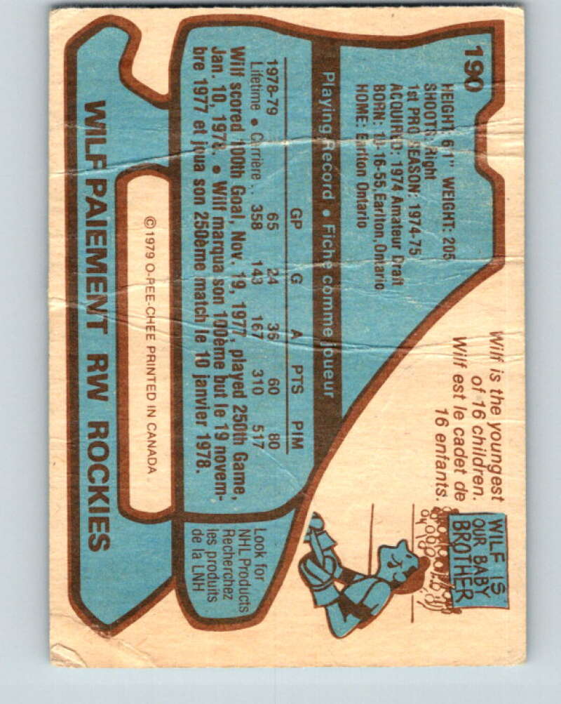 1979-80 O-Pee-Chee #190 Wilf Paiement Colorado Rockies V18501