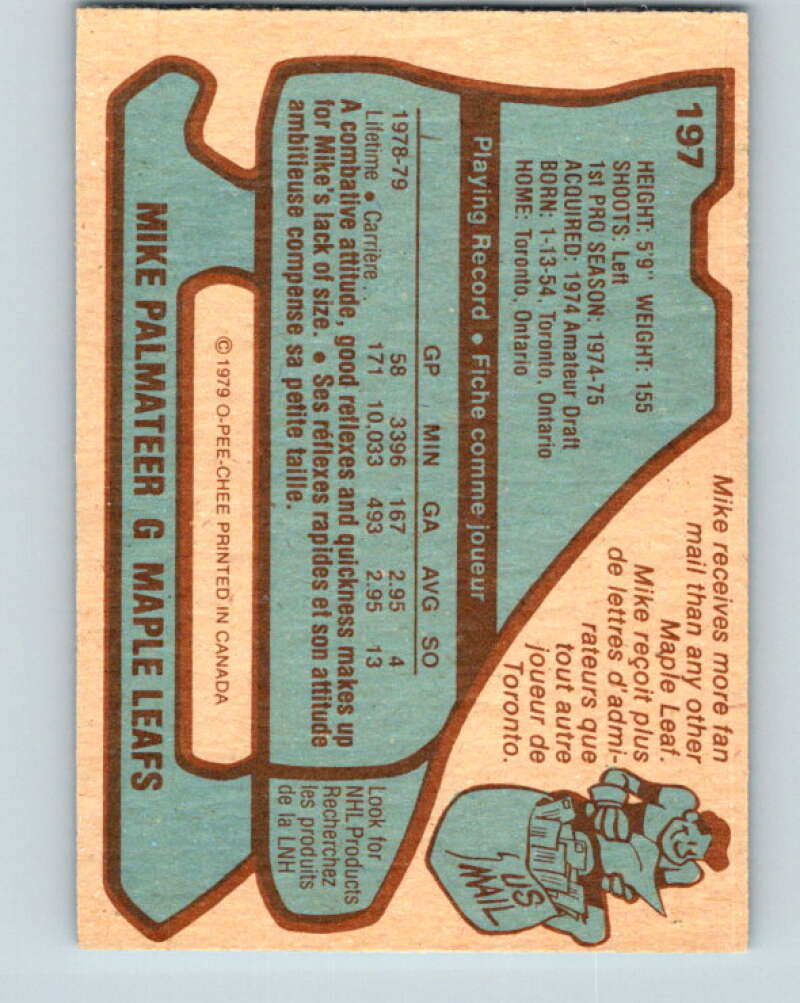 1979-80 O-Pee-Chee #197 Mike Palmateer Toronto Maple Leafs V18577