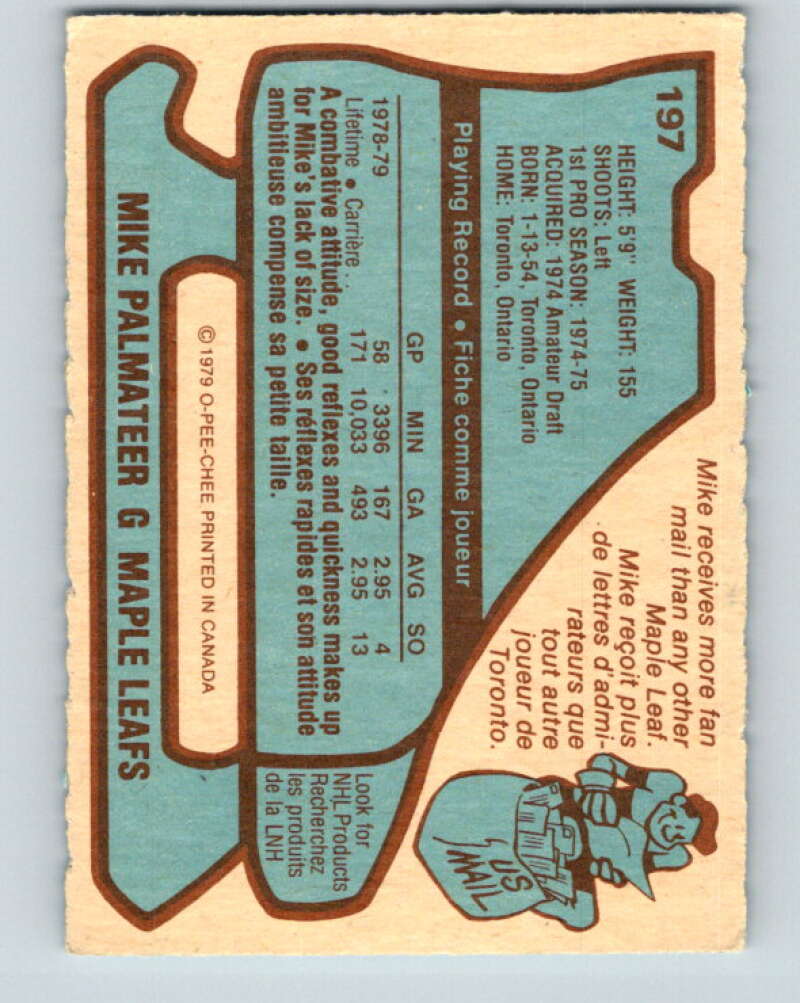 1979-80 O-Pee-Chee #197 Mike Palmateer Toronto Maple Leafs V18579