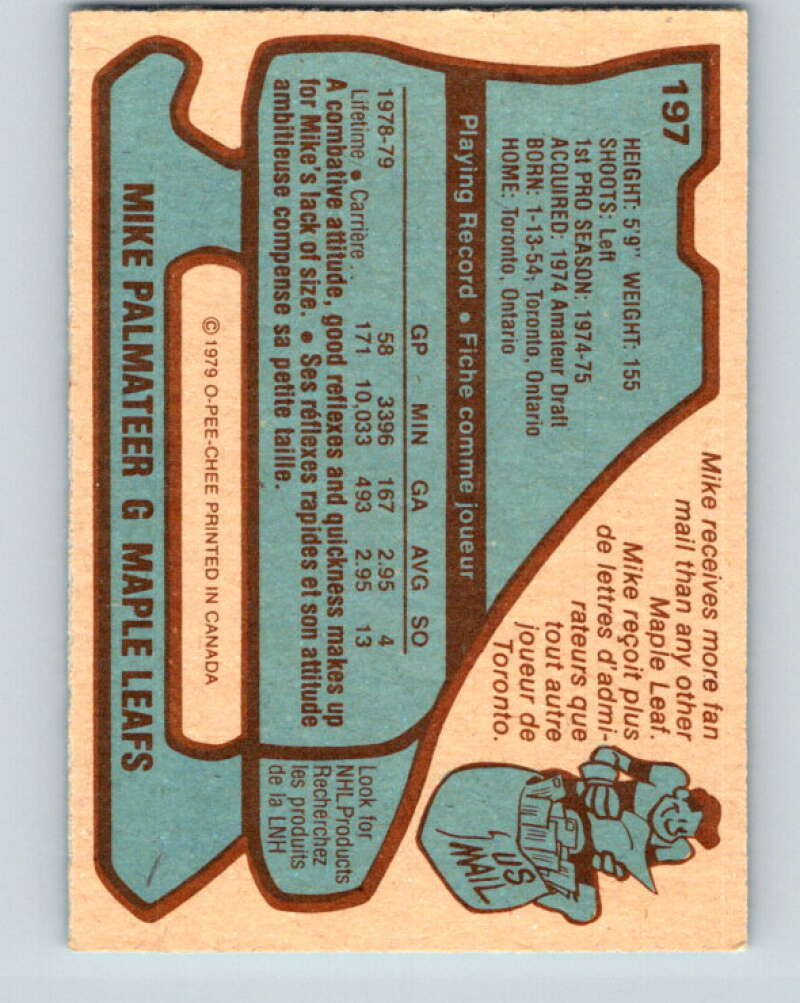1979-80 O-Pee-Chee #197 Mike Palmateer Toronto Maple Leafs V18580