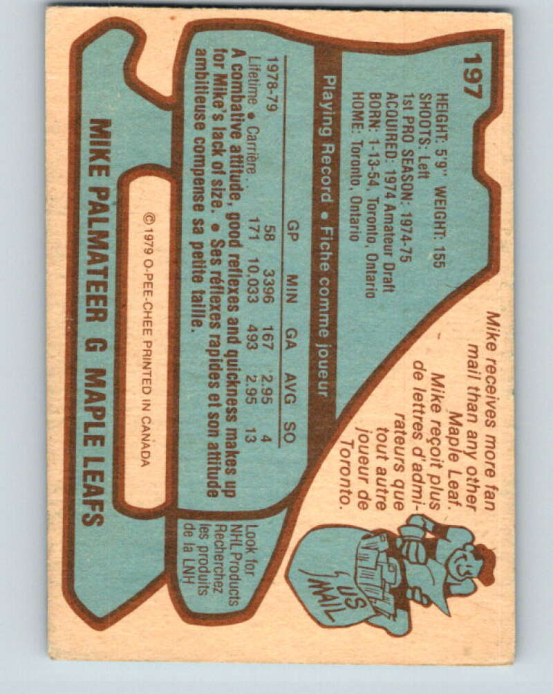 1979-80 O-Pee-Chee #197 Mike Palmateer Toronto Maple Leafs V18581