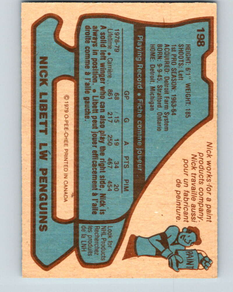 1979-80 O-Pee-Chee #198 Nick Libett Pittsburgh Penguins V18590