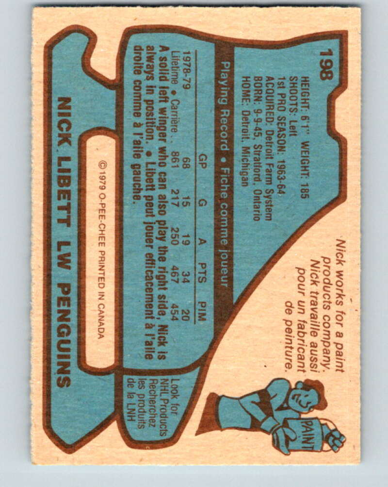 1979-80 O-Pee-Chee #198 Nick Libett Pittsburgh Penguins V18594