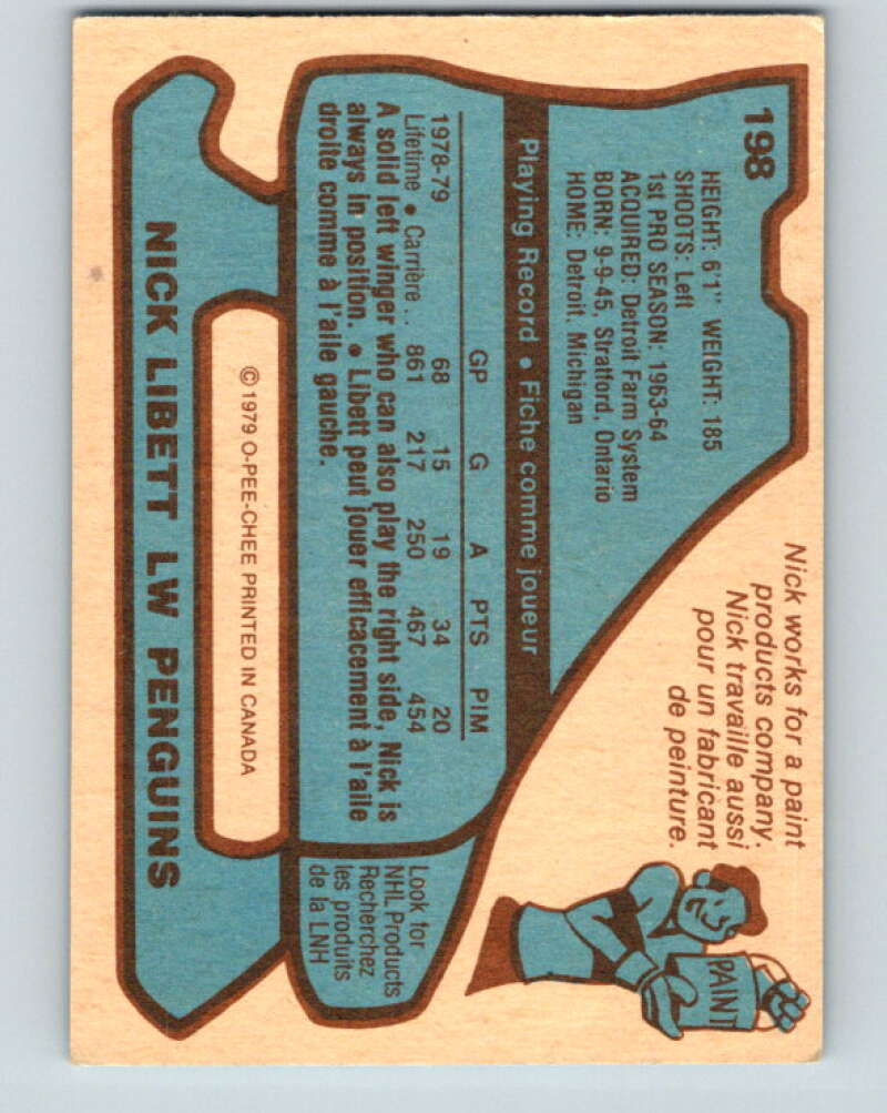 1979-80 O-Pee-Chee #198 Nick Libett Pittsburgh Penguins V18599