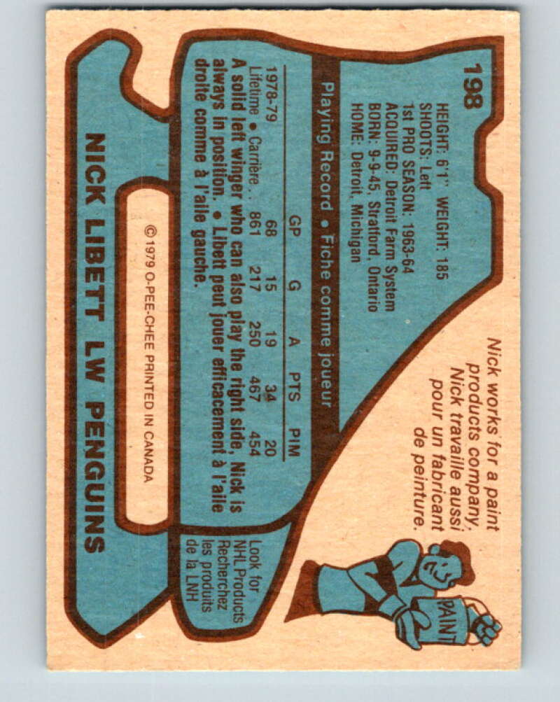 1979-80 O-Pee-Chee #198 Nick Libett Pittsburgh Penguins V18607