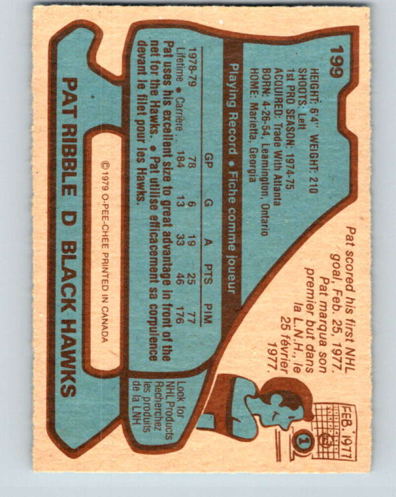 1979-80 O-Pee-Chee #199 Pat Ribble RC Rookie Chicago Blackhawks V18609