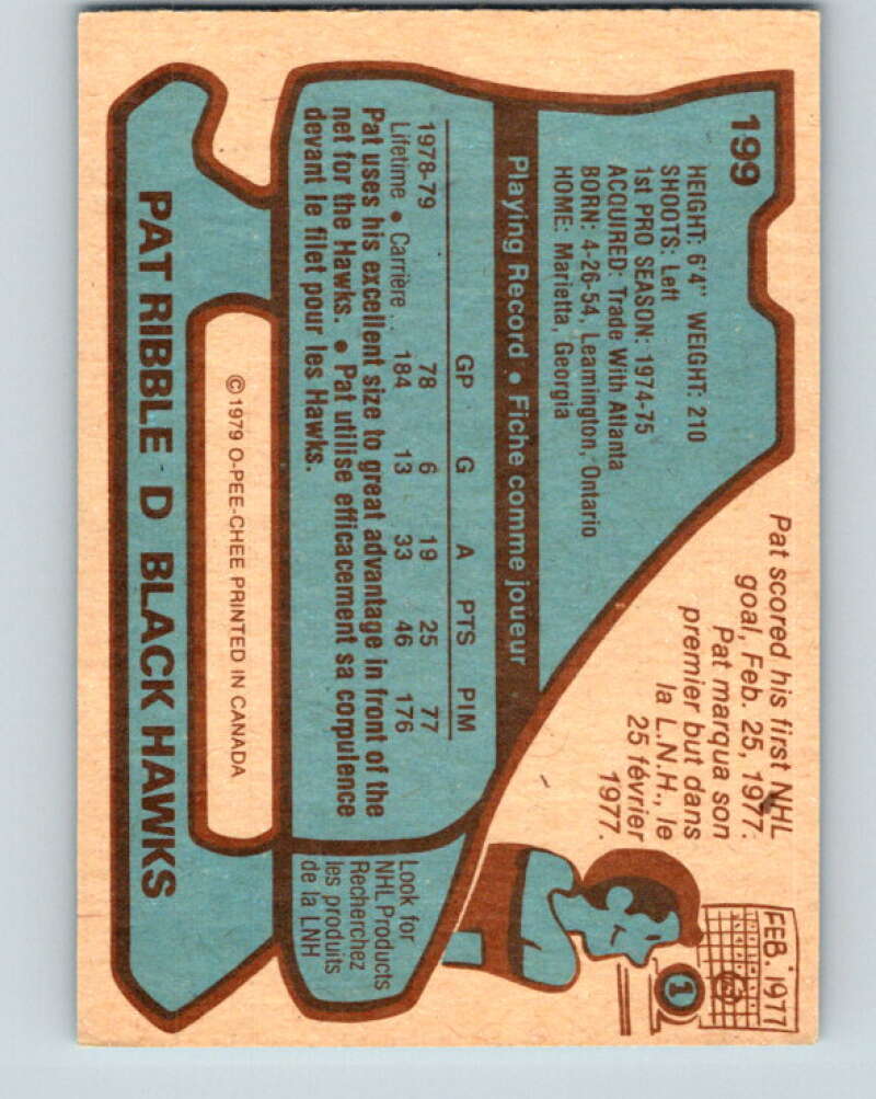 1979-80 O-Pee-Chee #199 Pat Ribble RC Rookie Chicago Blackhawks V18610