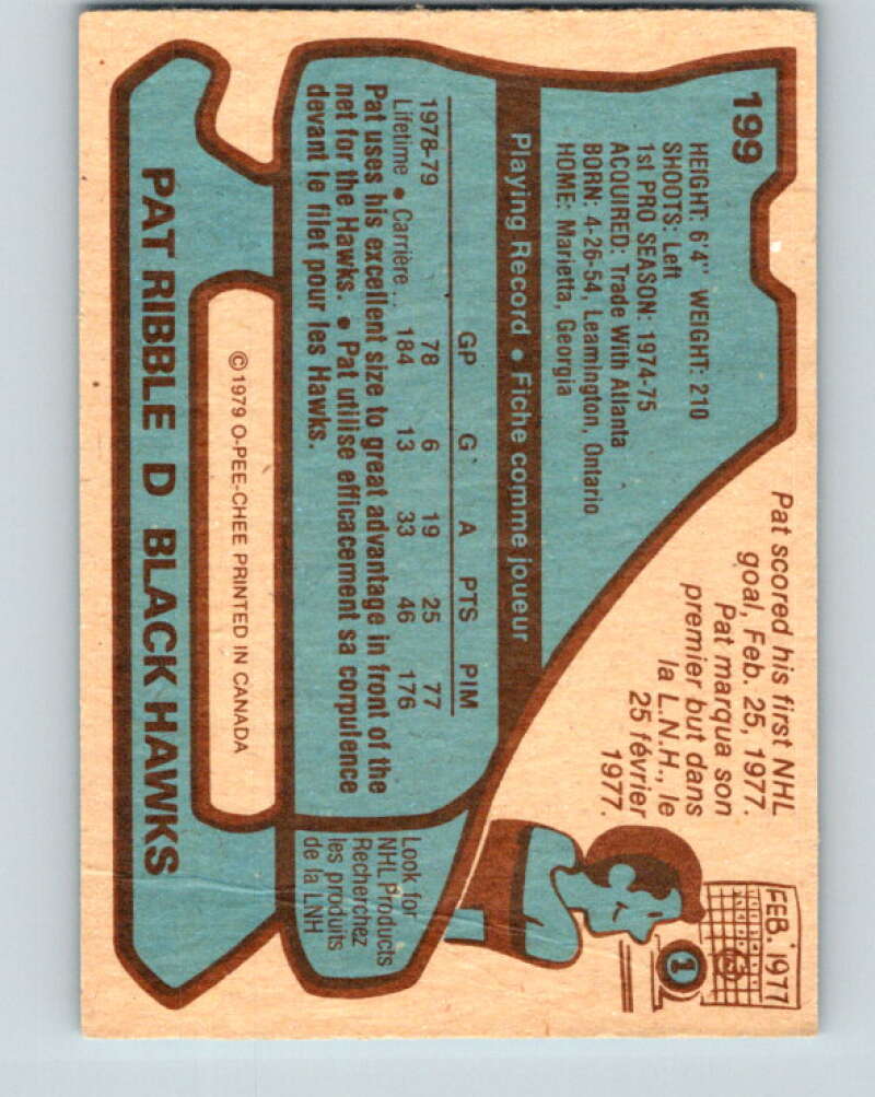 1979-80 O-Pee-Chee #199 Pat Ribble RC Rookie Chicago Blackhawks V18612