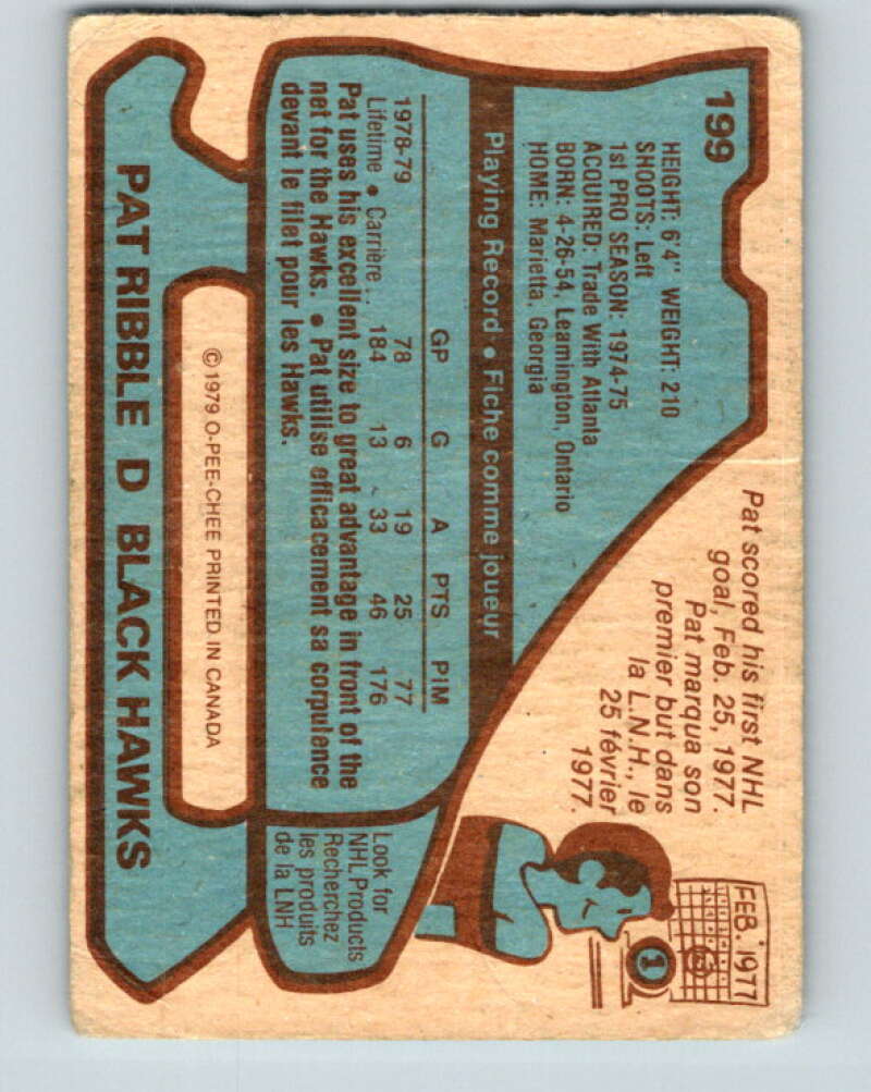 1979-80 O-Pee-Chee #199 Pat Ribble RC Rookie Chicago Blackhawks V18613
