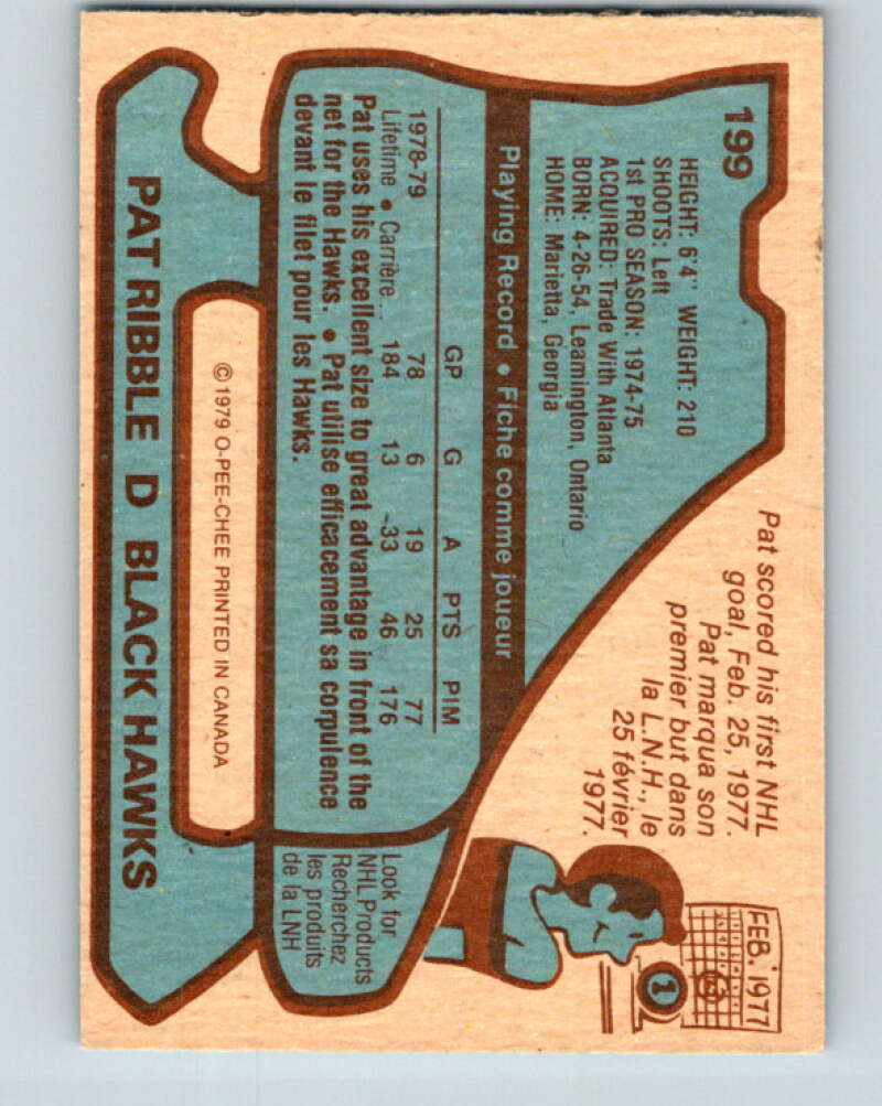 1979-80 O-Pee-Chee #199 Pat Ribble RC Rookie Chicago Blackhawks V18614