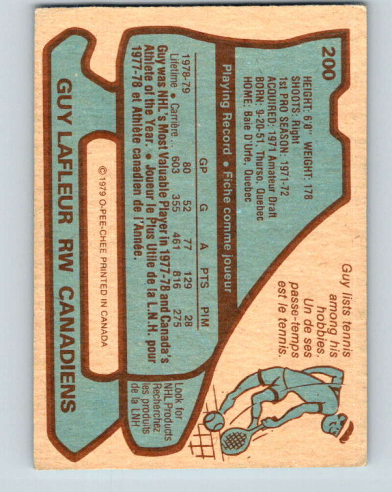 1979-80 O-Pee-Chee #200 Guy Lafleur AS Montreal Canadiens V18616
