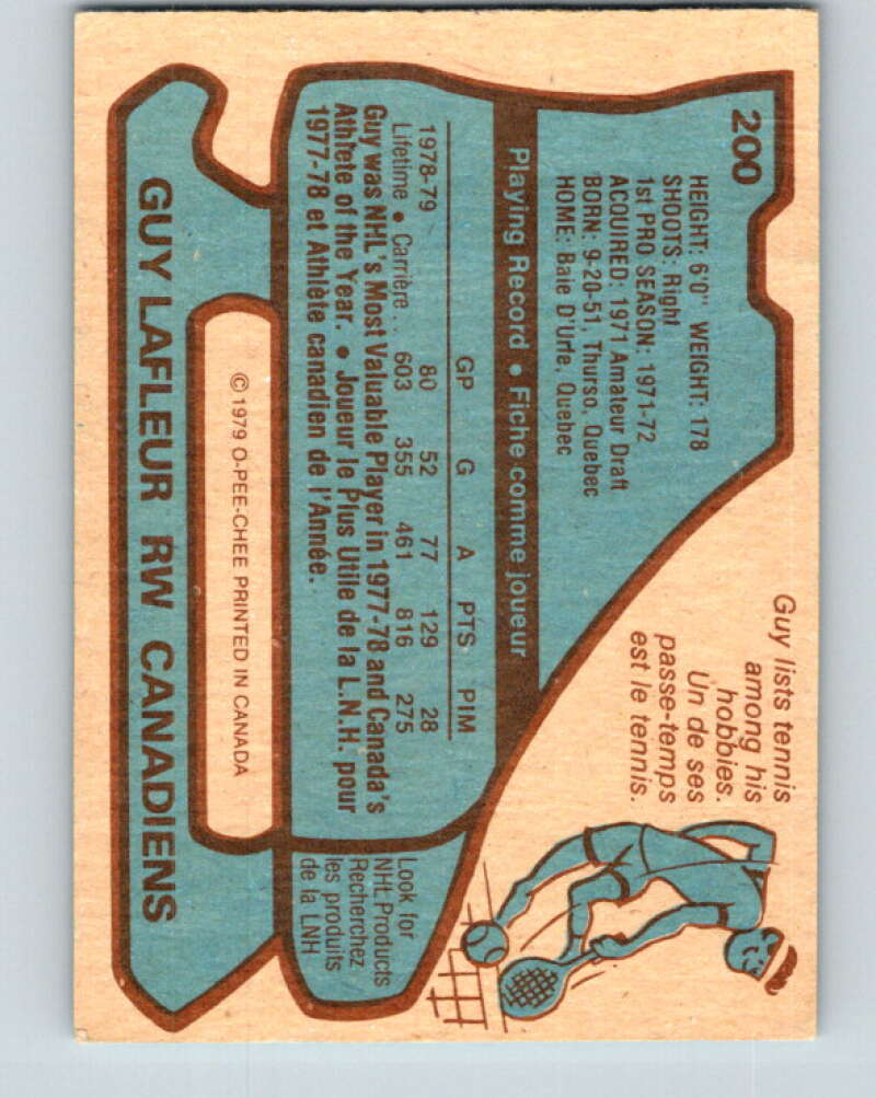 1979-80 O-Pee-Chee #200 Guy Lafleur AS Montreal Canadiens V18617