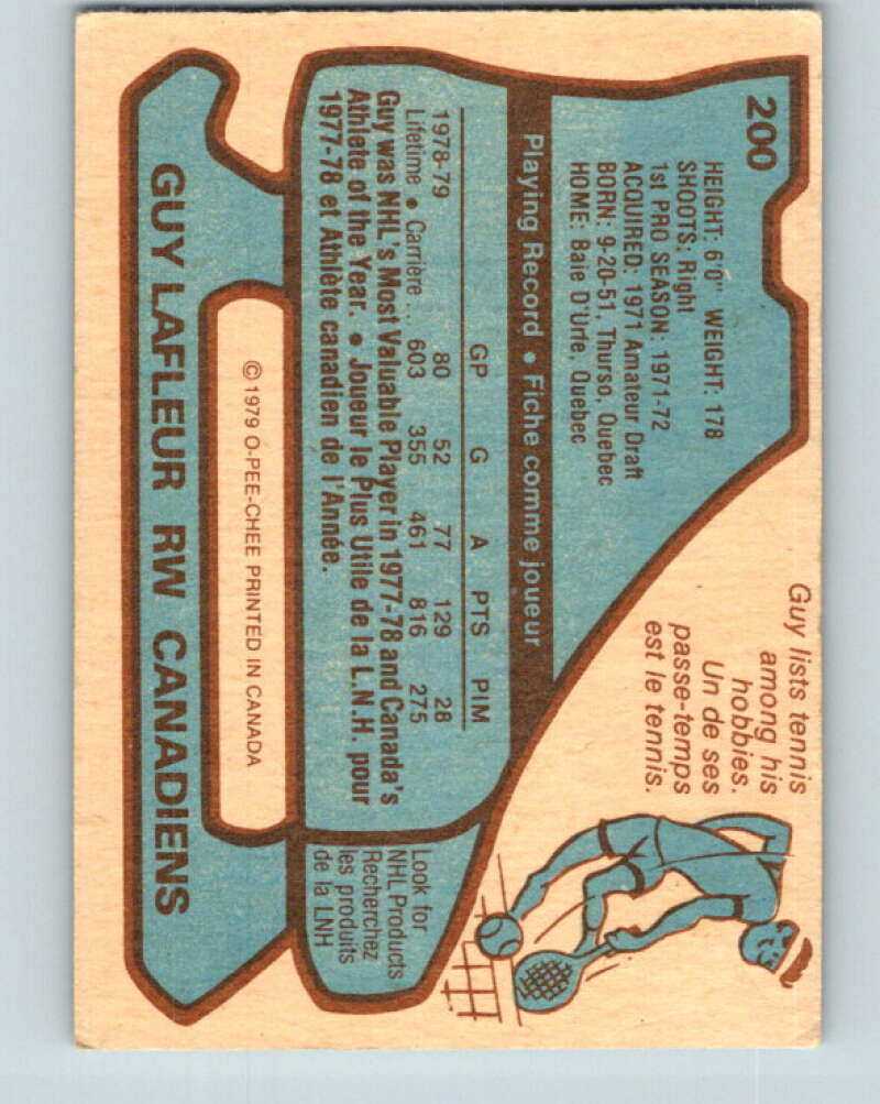 1979-80 O-Pee-Chee #200 Guy Lafleur AS Montreal Canadiens V18620
