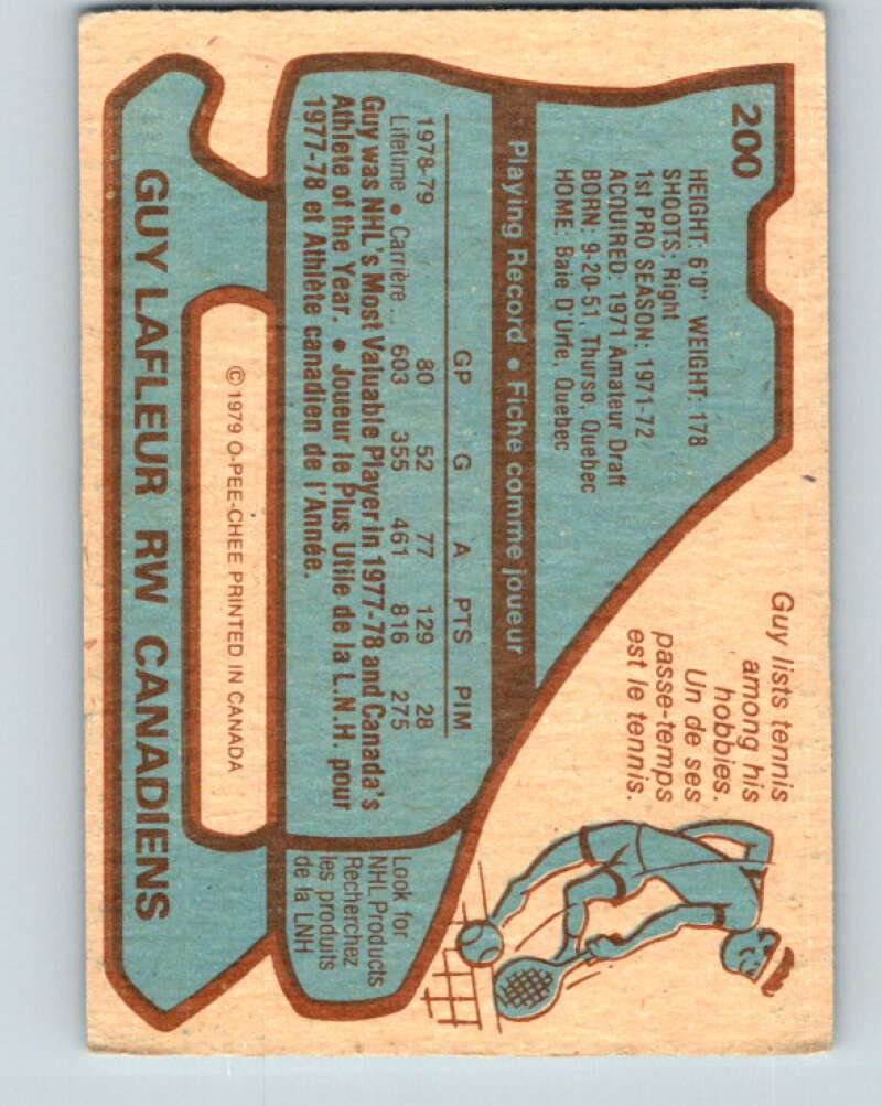 1979-80 O-Pee-Chee #200 Guy Lafleur AS Montreal Canadiens V18622