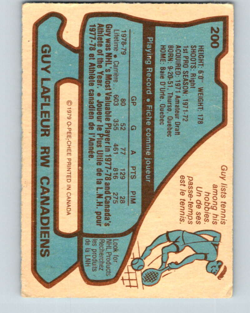 1979-80 O-Pee-Chee #200 Guy Lafleur AS Montreal Canadiens V18623