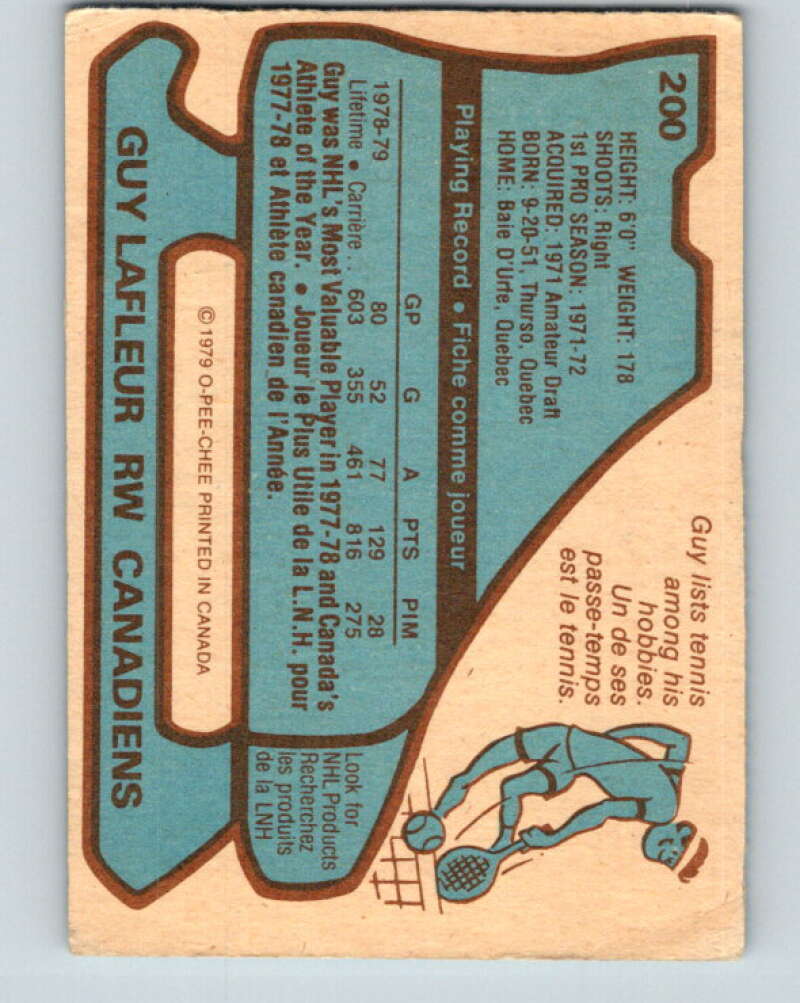 1979-80 O-Pee-Chee #200 Guy Lafleur AS Montreal Canadiens V18624