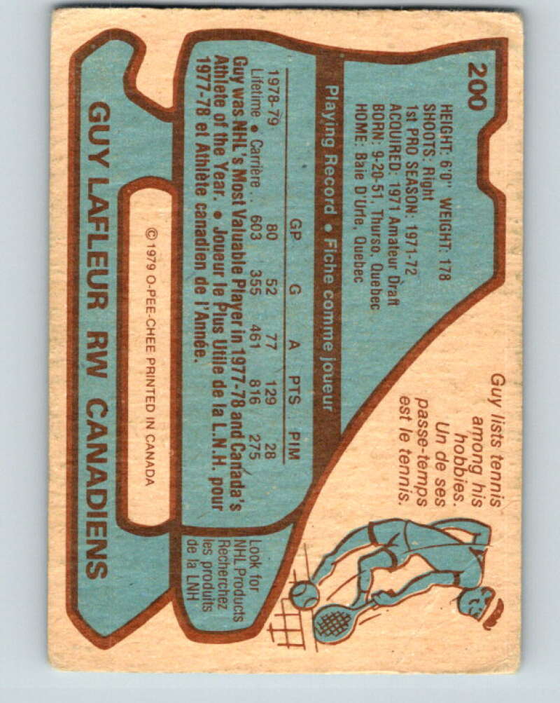1979-80 O-Pee-Chee #200 Guy Lafleur AS Montreal Canadiens V18625