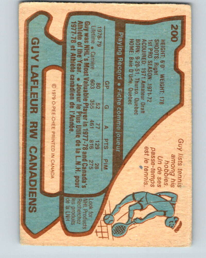 1979-80 O-Pee-Chee #200 Guy Lafleur AS Montreal Canadiens V18626