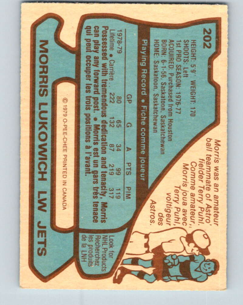 1979-80 O-Pee-Chee #202 Morris Lukowich RC Rookie Winnipeg Jets V18649