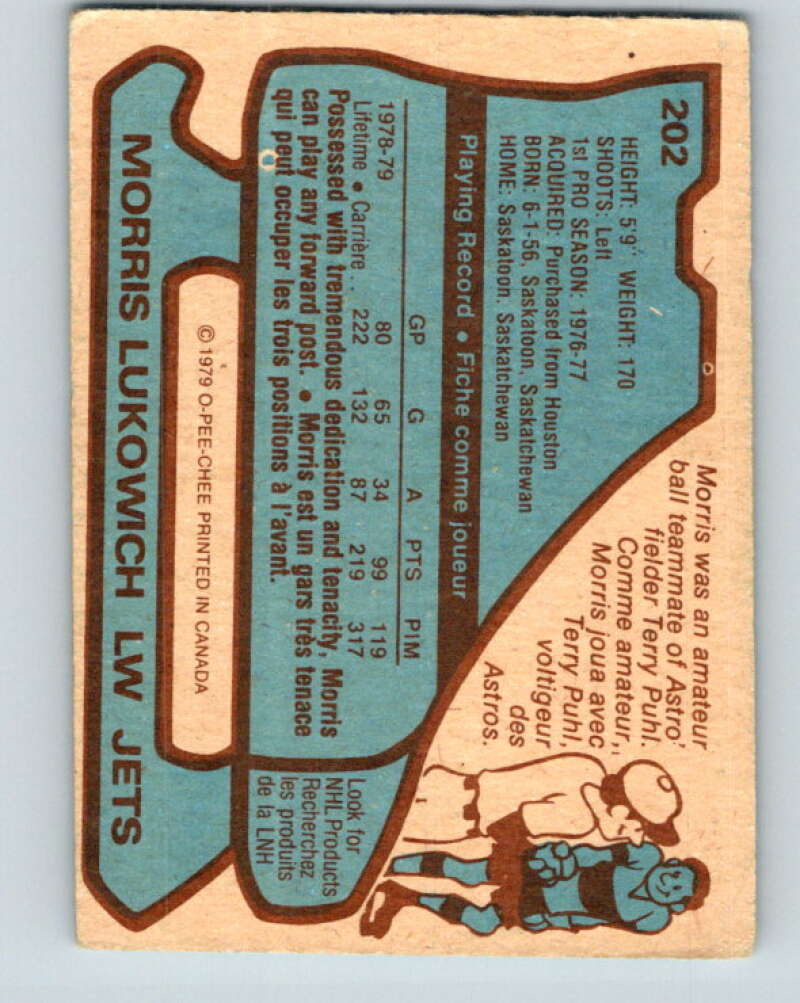 1979-80 O-Pee-Chee #202 Morris Lukowich RC Rookie Winnipeg Jets V18653