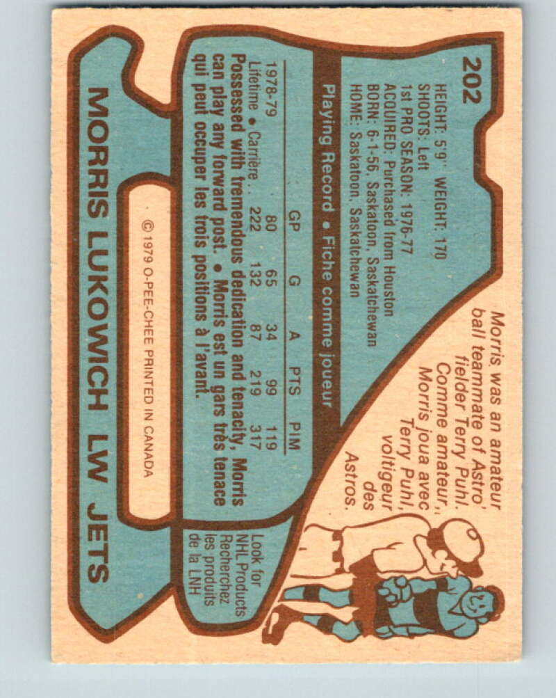 1979-80 O-Pee-Chee #202 Morris Lukowich RC Rookie Winnipeg Jets V18654