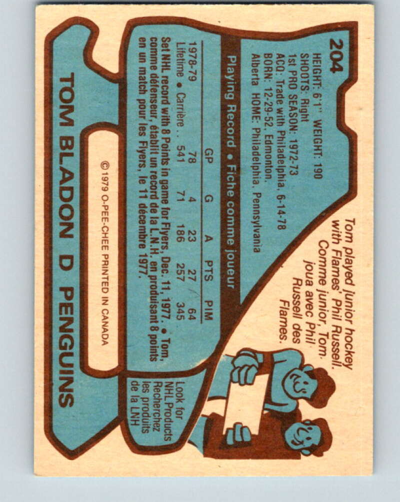 1979-80 O-Pee-Chee #204 Tom Bladon Pittsburgh Penguins V18672
