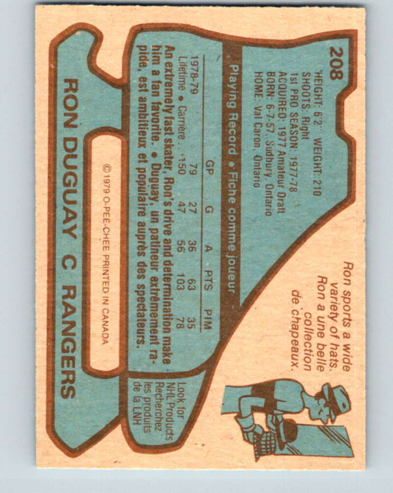 1979-80 O-Pee-Chee #208 Ron Duguay New York Rangers V18699